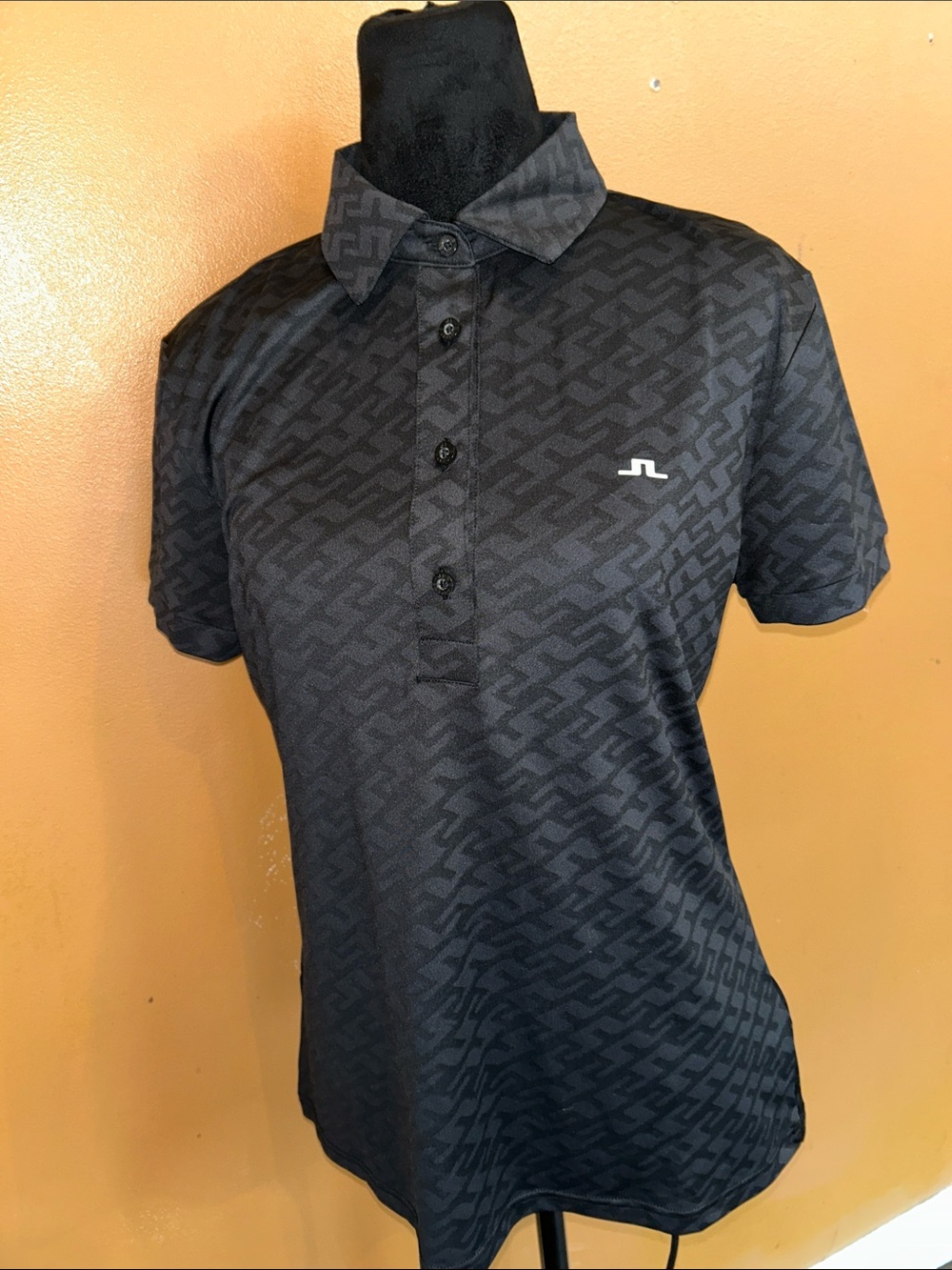 J.Lindeberg Black Geometric Jacquard Short-Sleeve Polo